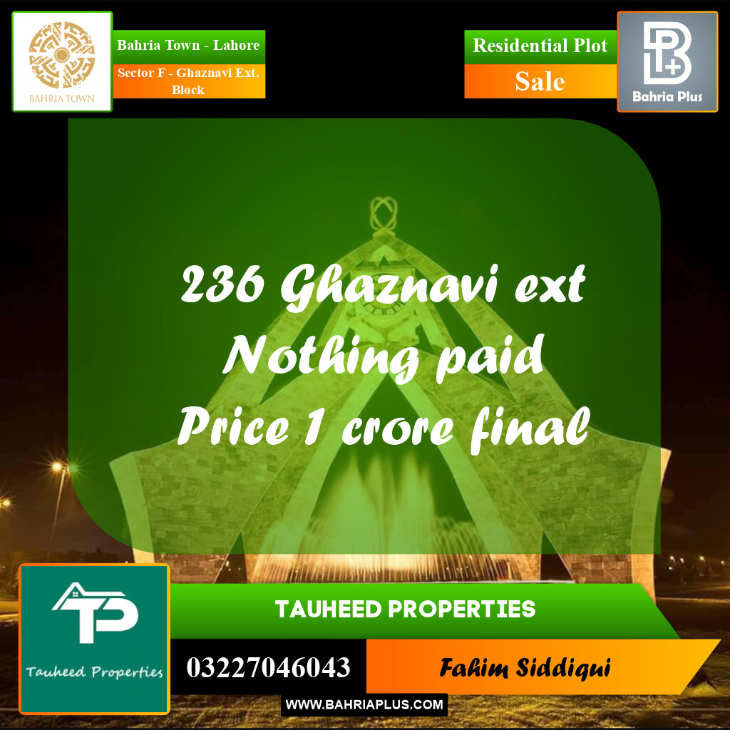Residential Plot for Sale in Sector F - Ghaznavi Ext. Block -  Bahria Town, Lahore - (BP-161359)