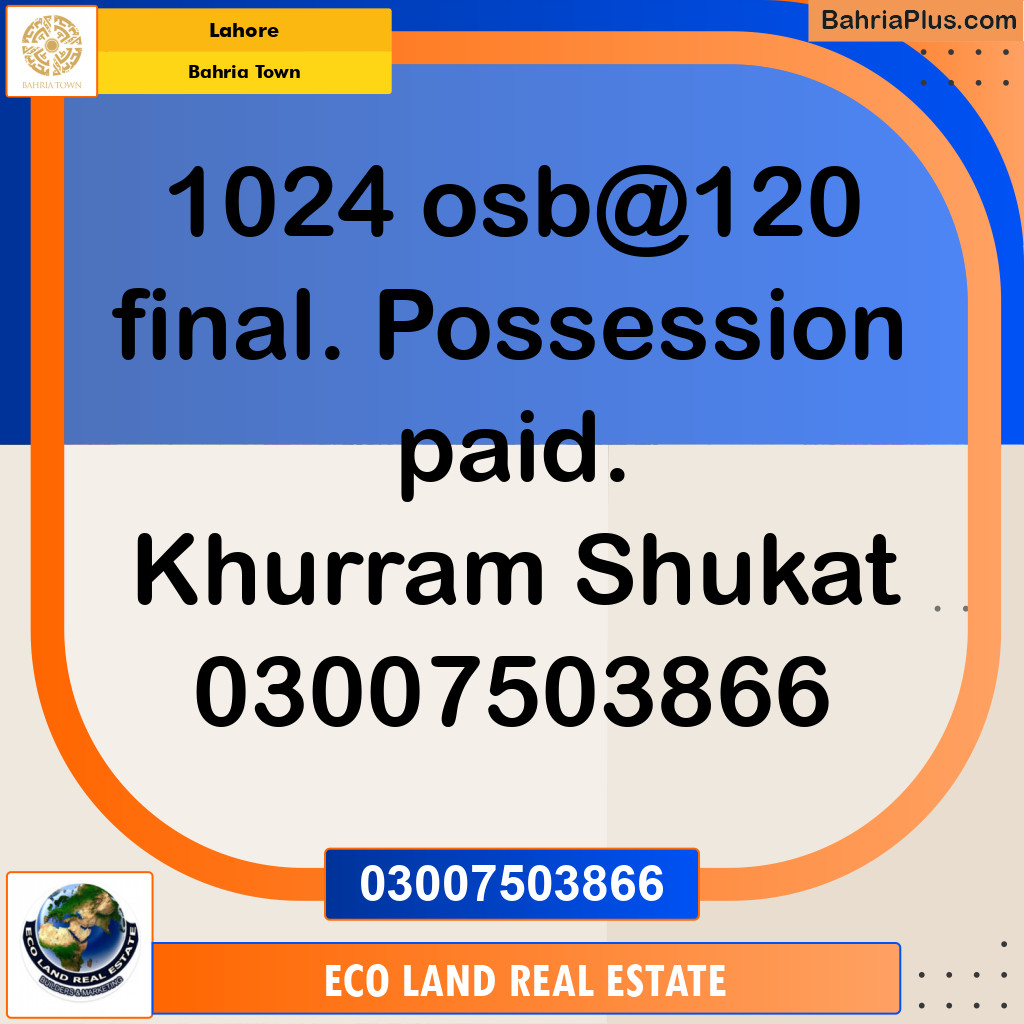 Residential Plot for Sale in Overseas B -  Bahria Town, Lahore - (BP-161367)