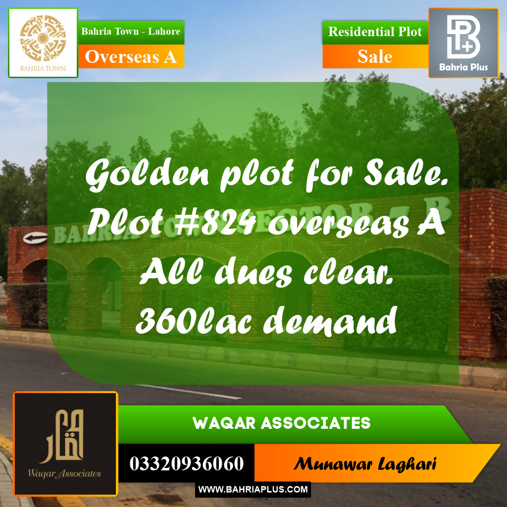 Residential Plot for Sale in Overseas A -  Bahria Town, Lahore - (BP-161382)