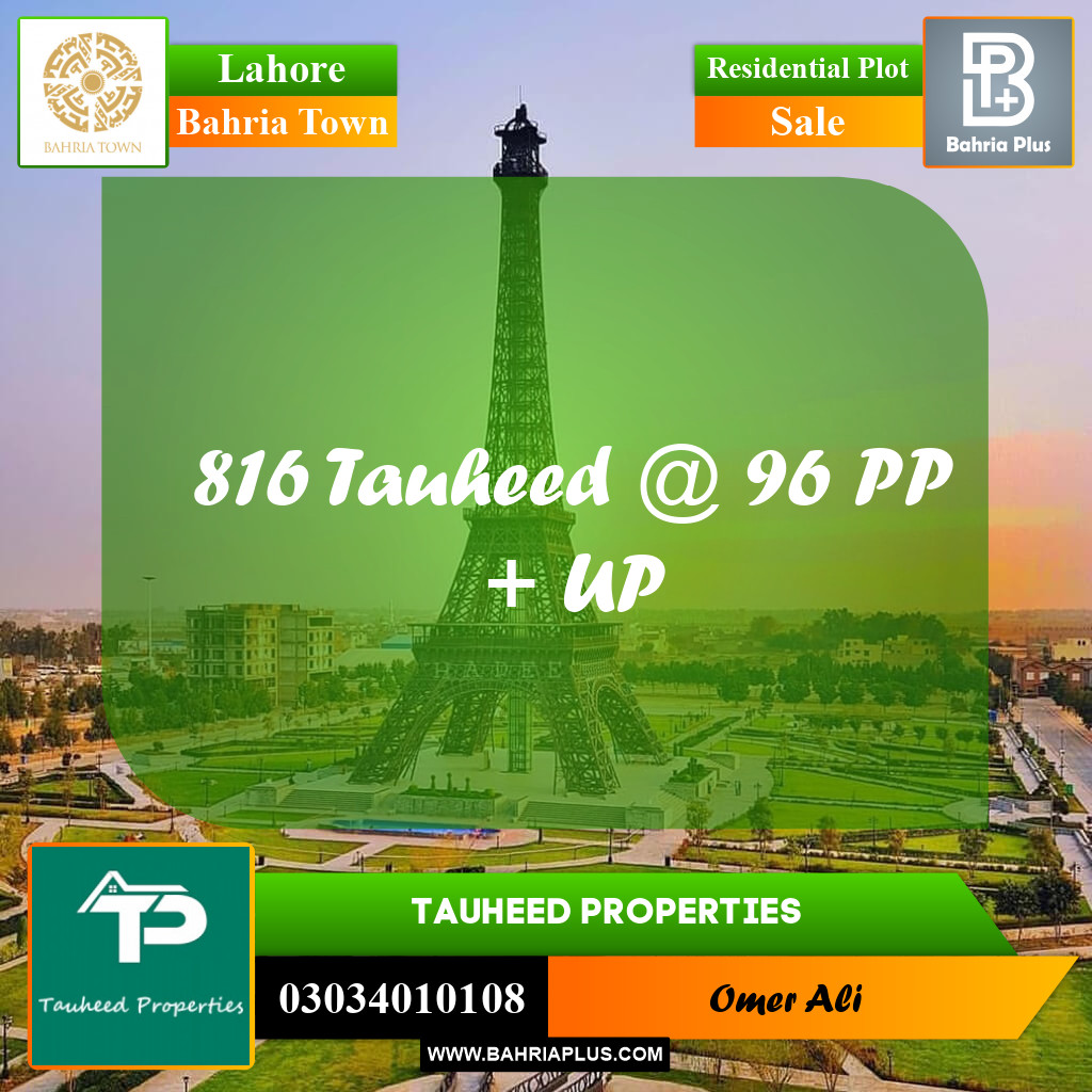 Residential Plot for Sale in Sector F - Tauheed Block -  Bahria Town, Lahore - (BP-161383)