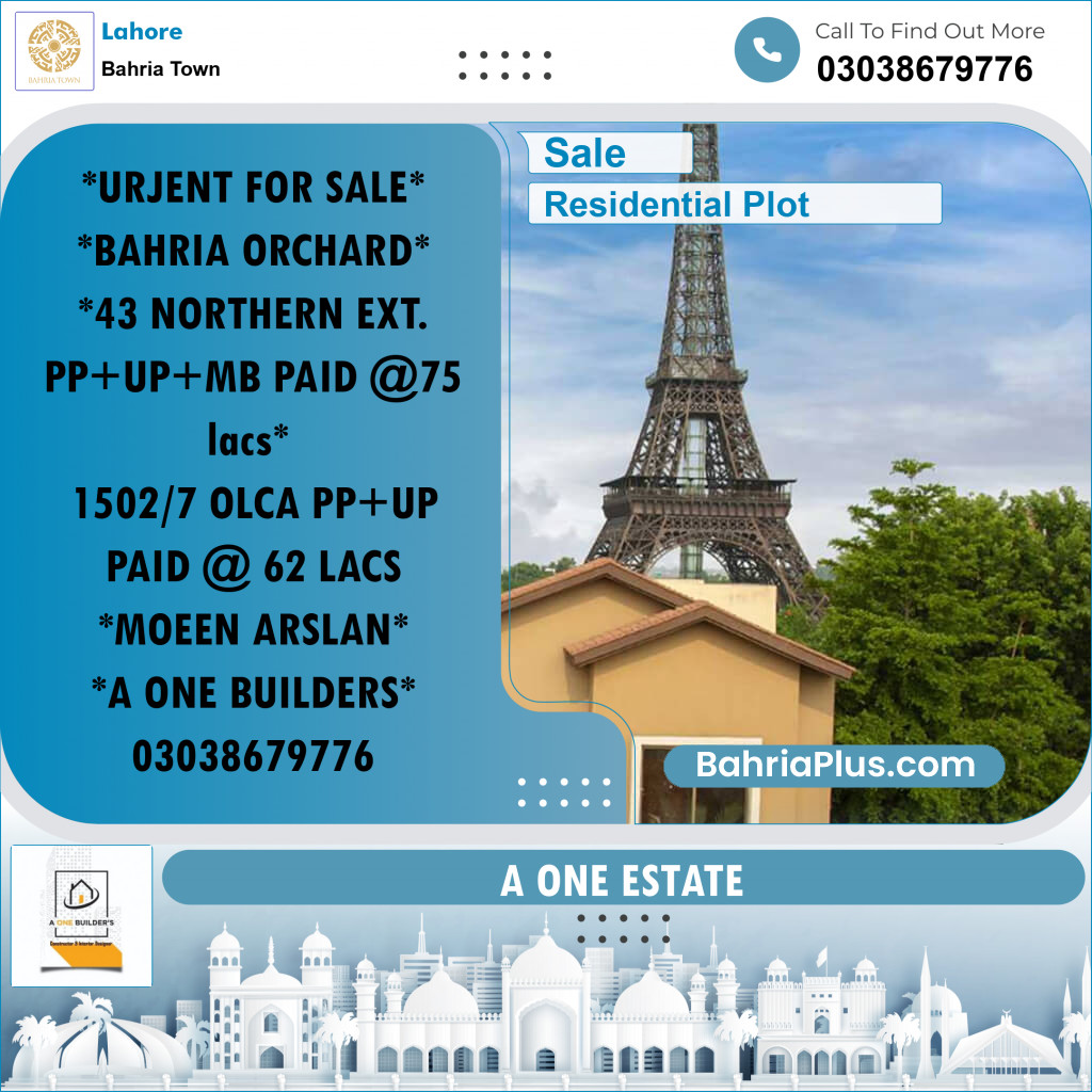 Residential Plot for Sale in Phase 1 - Northern District Ext. -  Bahria Orchard, Lahore - (BP-161390)