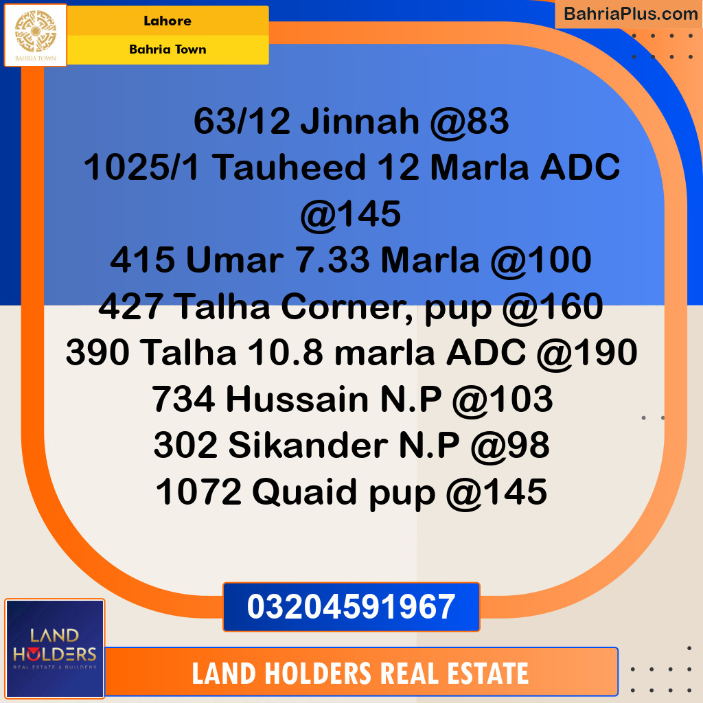 Residential Plot for Sale in Sector E - Jinnah Block -  Bahria Town, Lahore - (BP-161394)