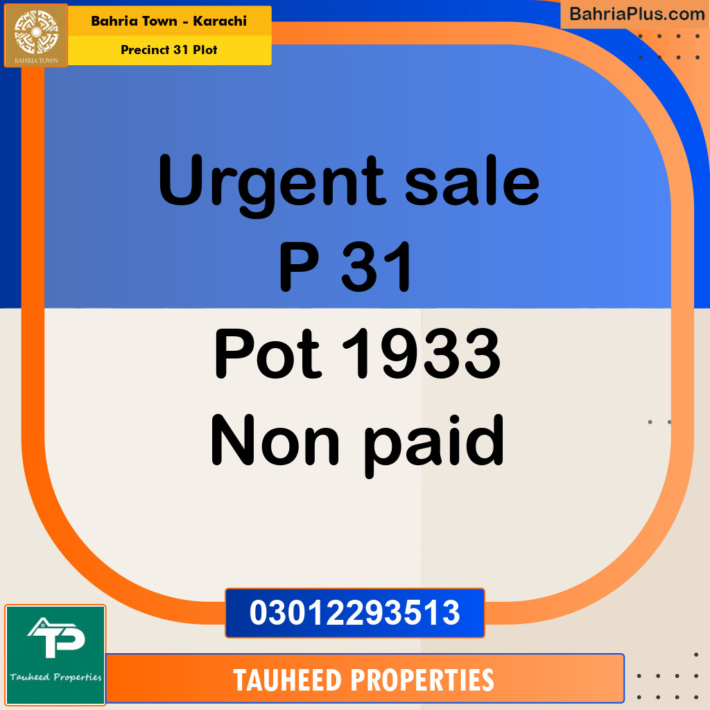 Residential Plot for Sale in Precinct 31 Plot -  Bahria Town, Karachi - (BP-161418)