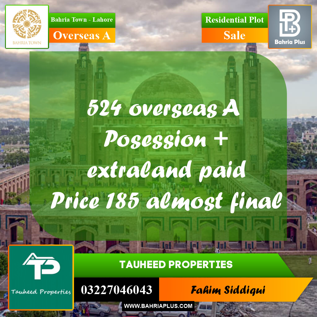 Residential Plot for Sale in Overseas A -  Bahria Town, Lahore - (BP-161464)