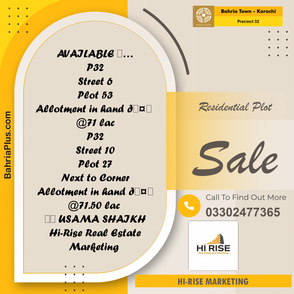 250 Sq. Yards Residential Plot for Sale in Precinct 32 -  Bahria Town, Karachi - (BP-161473)