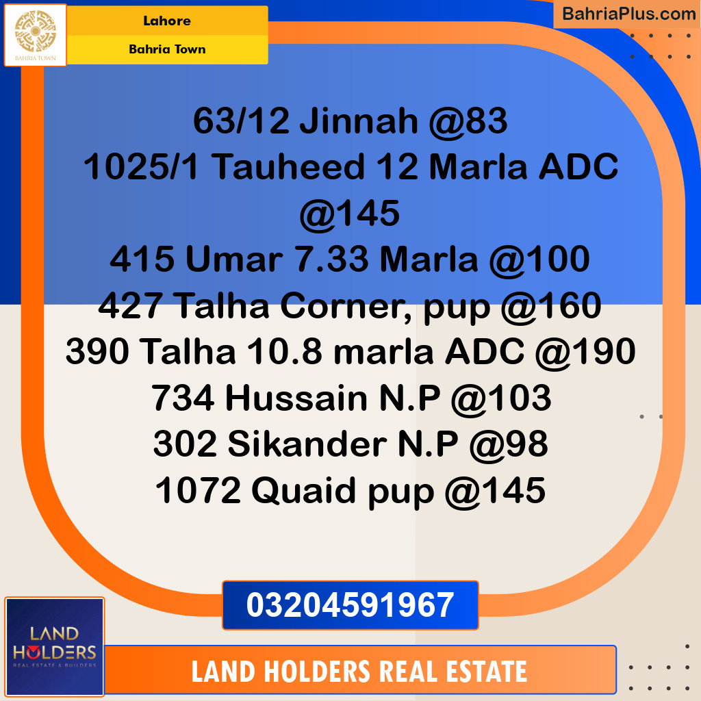 Residential Plot for Sale in Sector E - Jinnah Block -  Bahria Town, Lahore - (BP-161491)