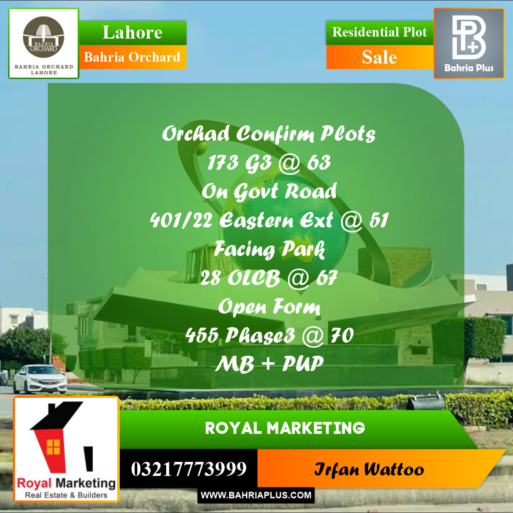 Residential Plot for Sale in Phase 4 - G3 Block -  Bahria Orchard, Lahore - (BP-161542)