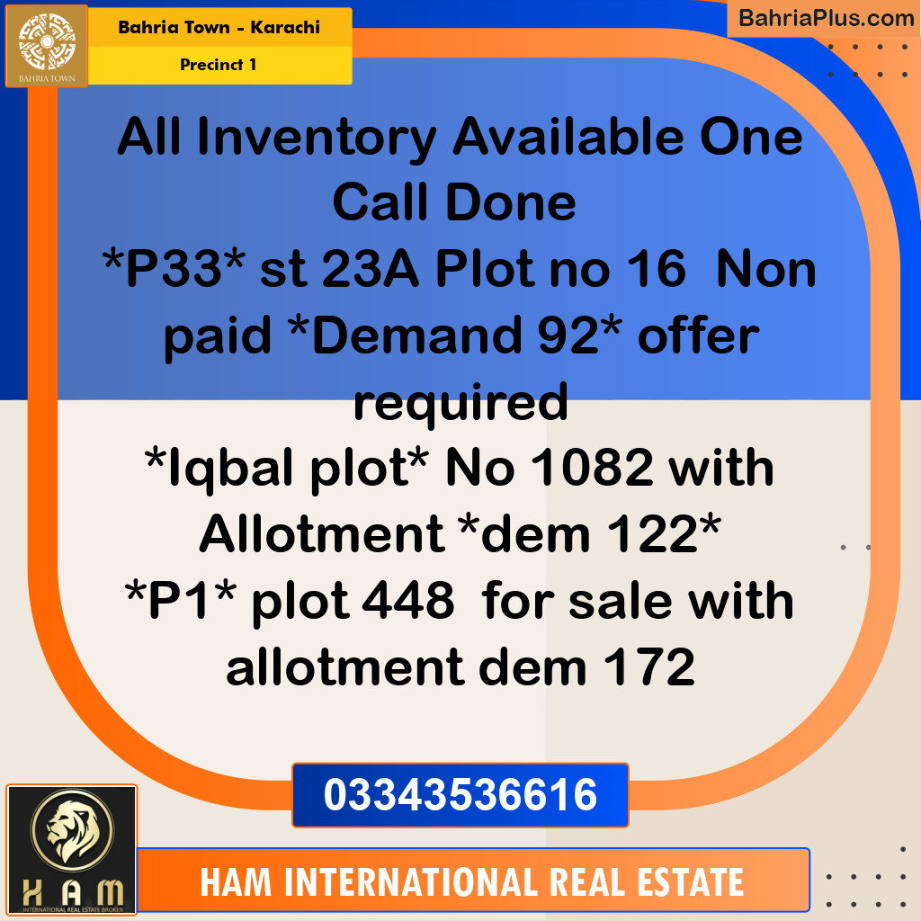 250 Sq. Yards Residential Plot for Sale in Precinct 1 -  Bahria Town, Karachi - (BP-161557)