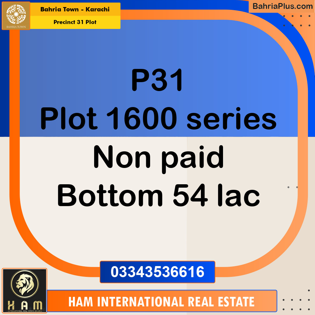 Residential Plot for Sale in Precinct 31 Plot -  Bahria Town, Karachi - (BP-161559)