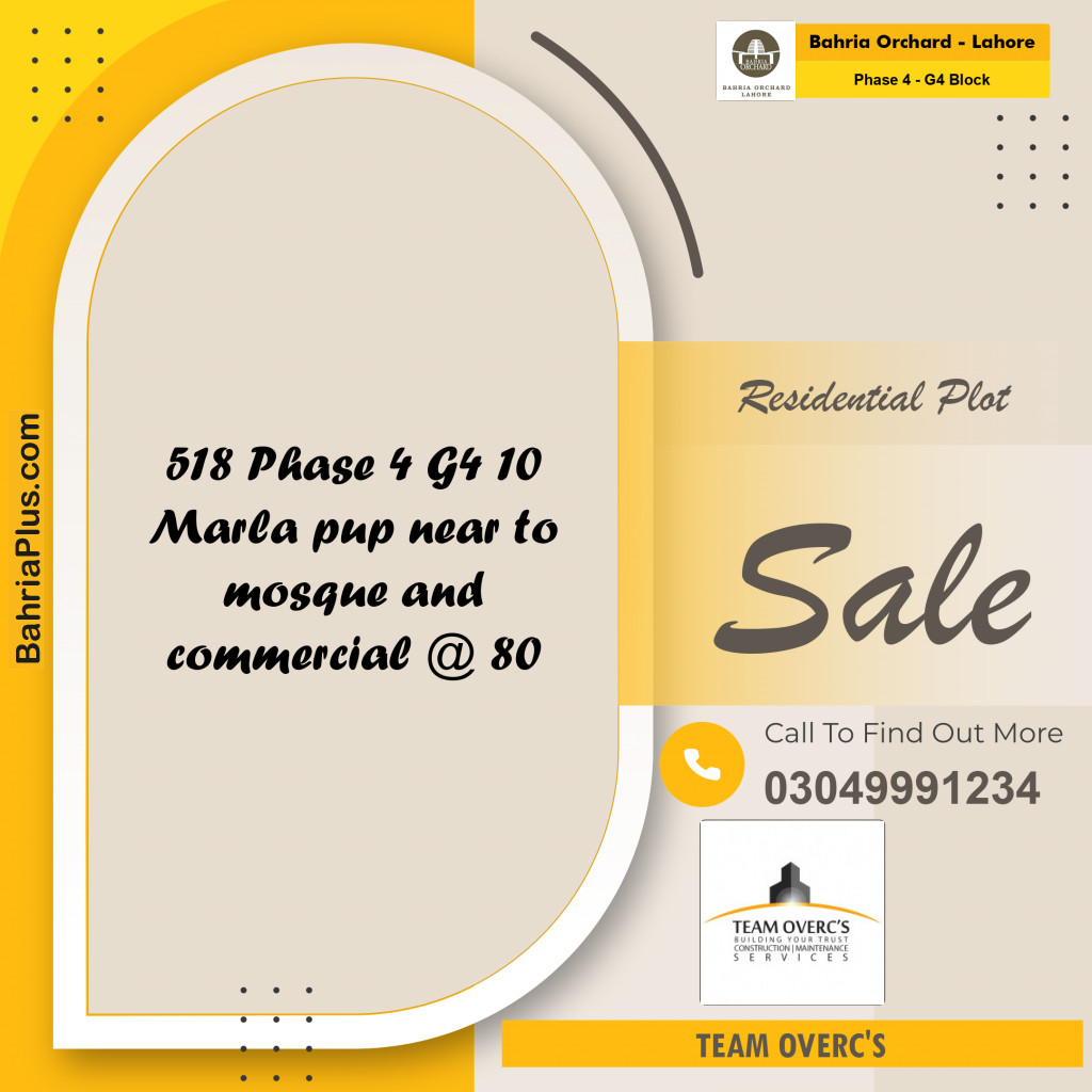 Residential Plot for Sale in Phase 4 - G4 Block -  Bahria Orchard, Lahore - (BP-161582)