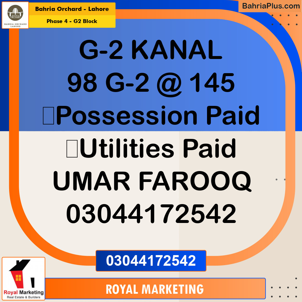 Residential Plot for Sale in Phase 4 - G2 Block -  Bahria Orchard, Lahore - (BP-161604)