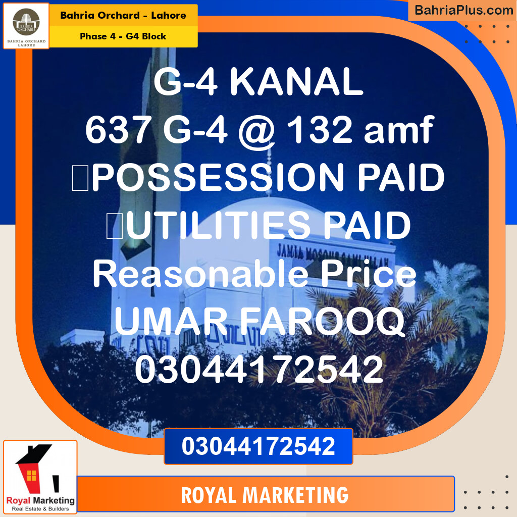 Residential Plot for Sale in Phase 4 - G4 Block -  Bahria Orchard, Lahore - (BP-161606)