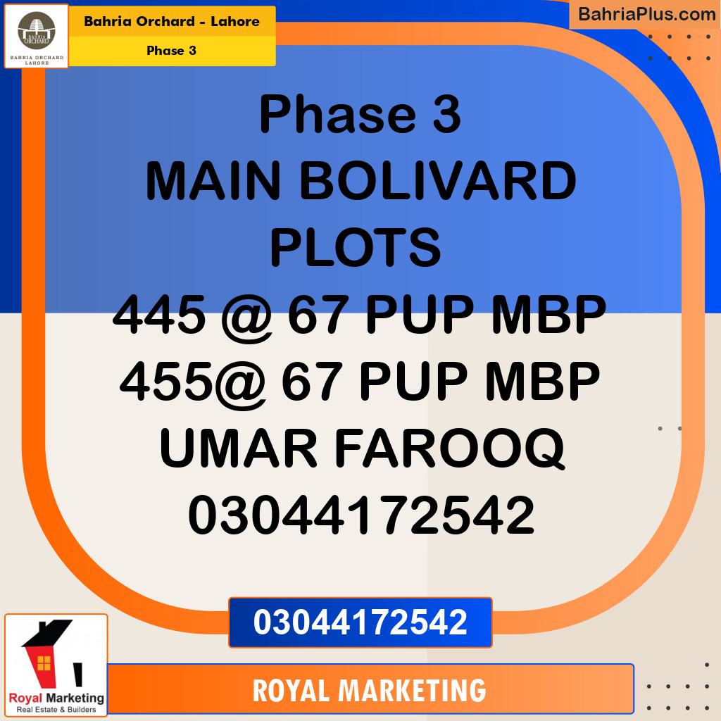 Residential Plot for Sale in Phase 3 -  Bahria Orchard, Lahore - (BP-161608)