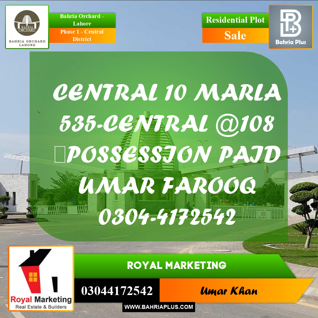 Residential Plot for Sale in Phase 1 - Central District -  Bahria Orchard, Lahore - (BP-161612)