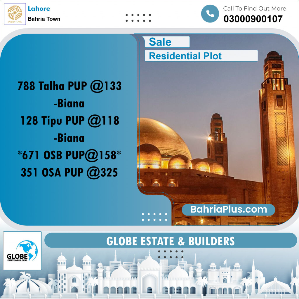 Residential Plot for Sale in Sector F - Talha Block -  Bahria Town, Lahore - (BP-161661)
