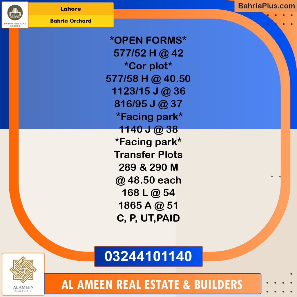 Residential Plot for Sale in Phase 2 - H Block -  Bahria Orchard, Lahore - (BP-161671)