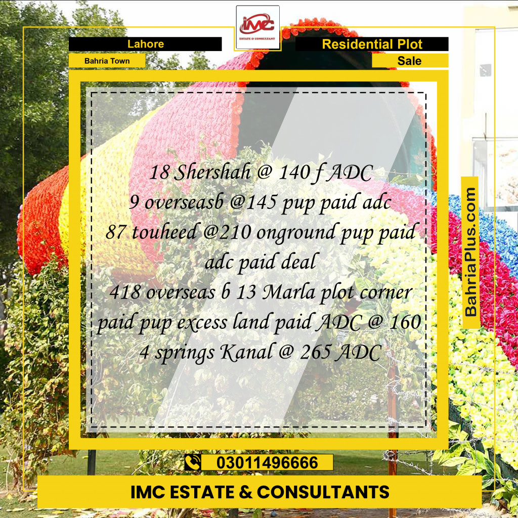 Residential Plot for Sale in Sector F - Shershah Block -  Bahria Town, Lahore - (BP-161673)