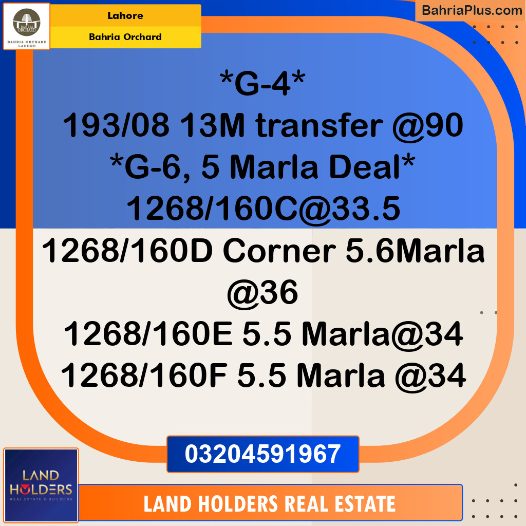 Residential Plot for Sale in Phase 4 - G4 Block -  Bahria Orchard, Lahore - (BP-161685)