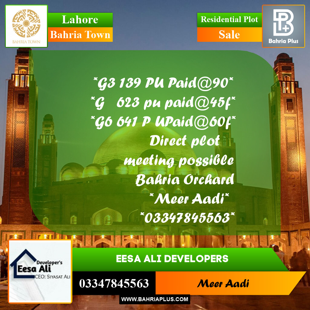 Residential Plot for Sale in Bahria Town, Lahore - (BP-161710)