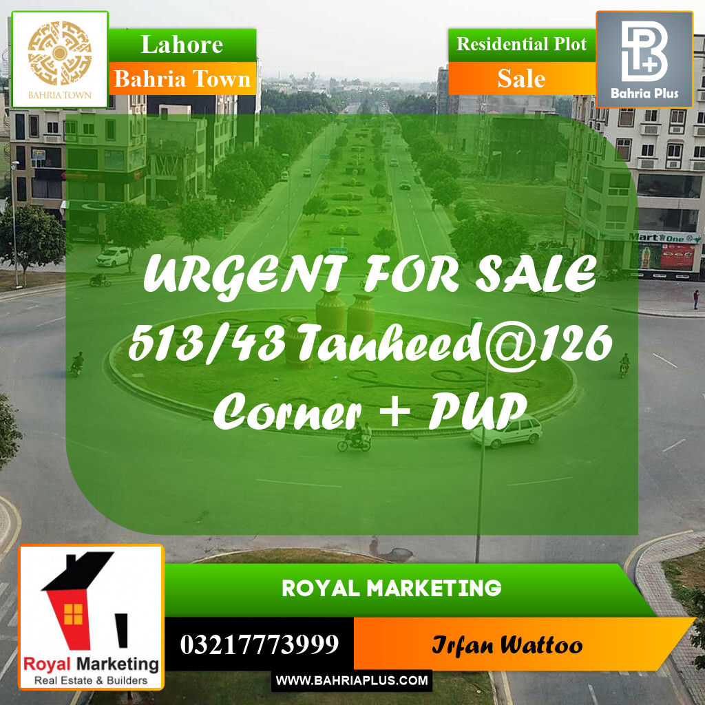 Residential Plot for Sale in Sector F - Tauheed Block -  Bahria Town, Lahore - (BP-161733)