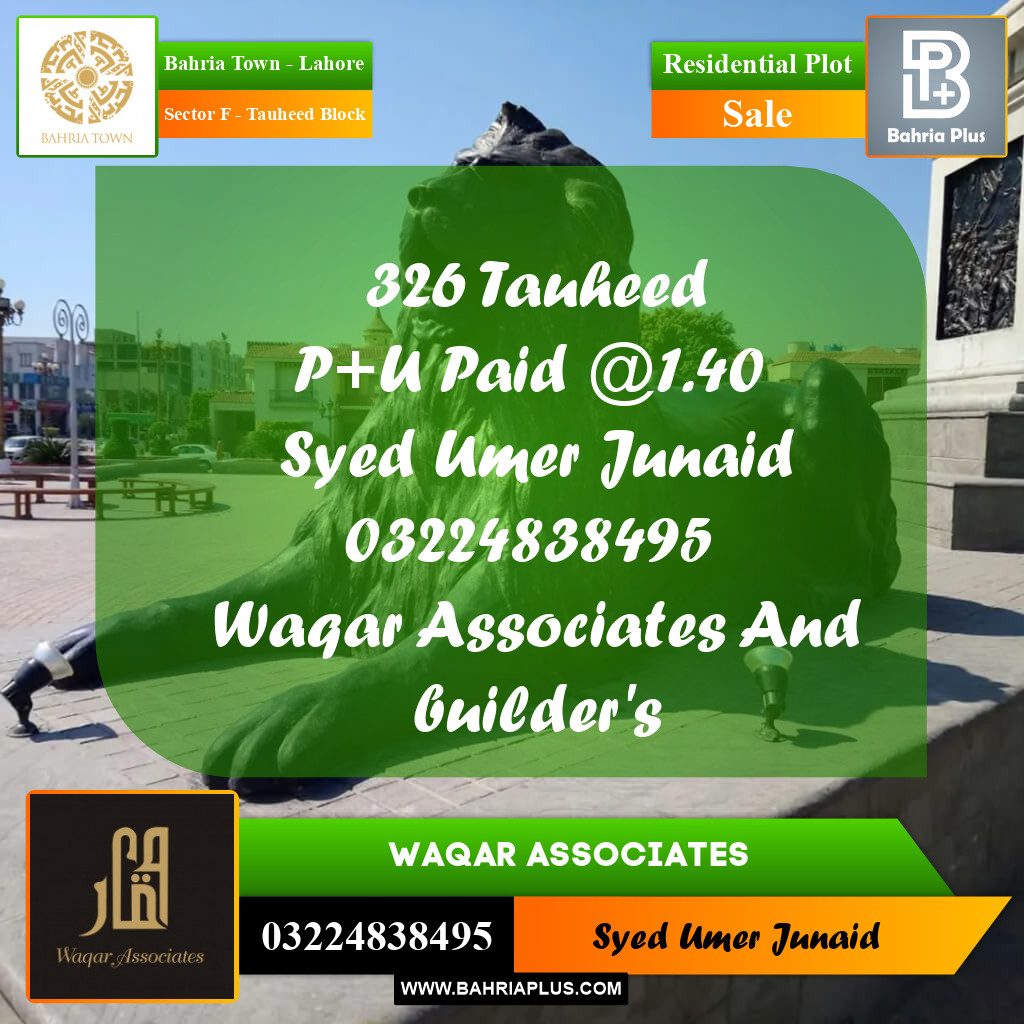 Residential Plot for Sale in Sector F - Tauheed Block -  Bahria Town, Lahore - (BP-161754)