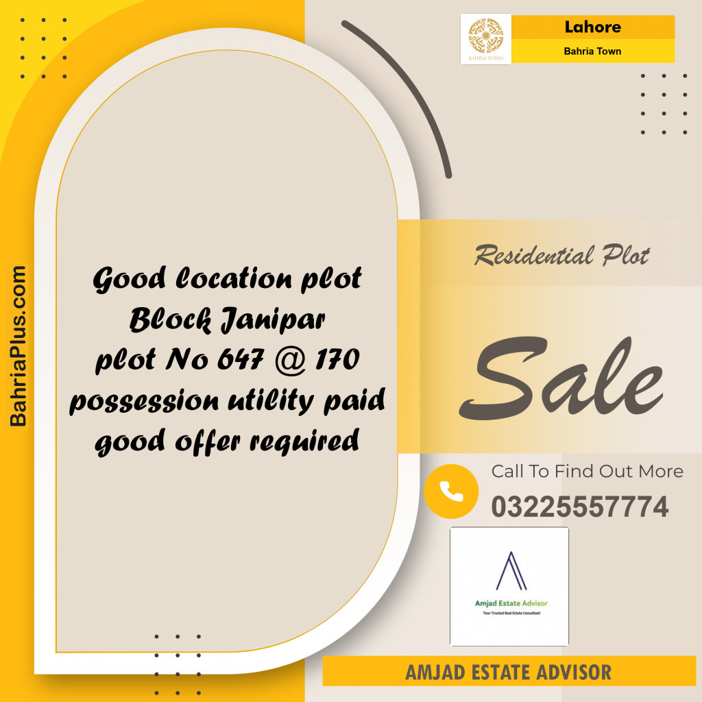 Residential Plot for Sale in Sector C - Janiper Block -  Bahria Town, Lahore - (BP-161772)