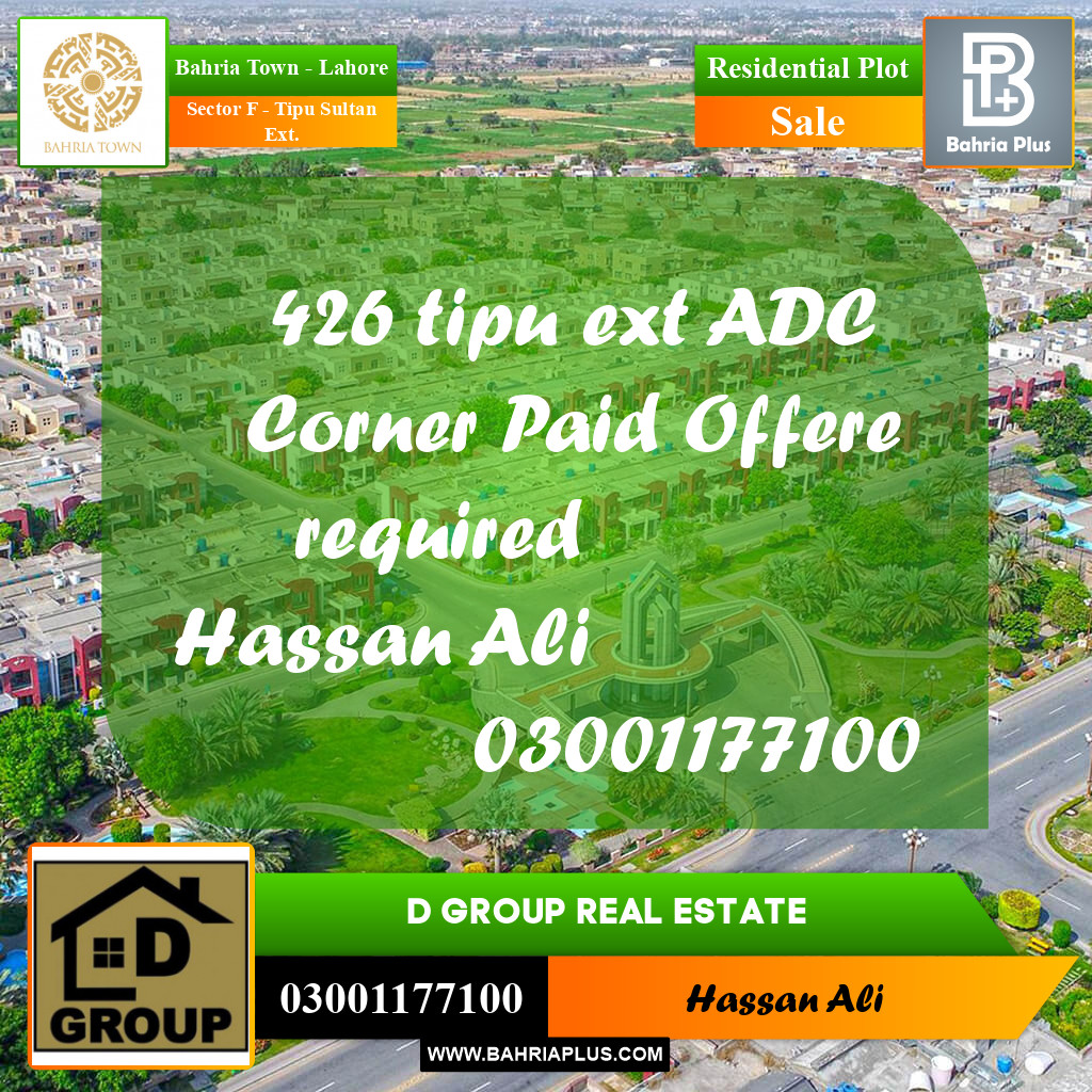 Residential Plot for Sale in Sector F - Tipu Sultan Ext. -  Bahria Town, Lahore - (BP-161778)