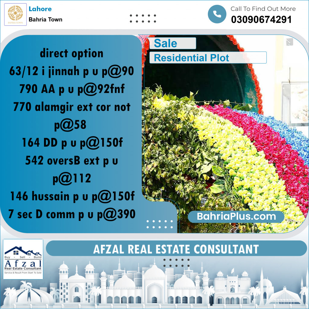 Residential Plot for Sale in Sector E - Jinnah Block -  Bahria Town, Lahore - (BP-161779)