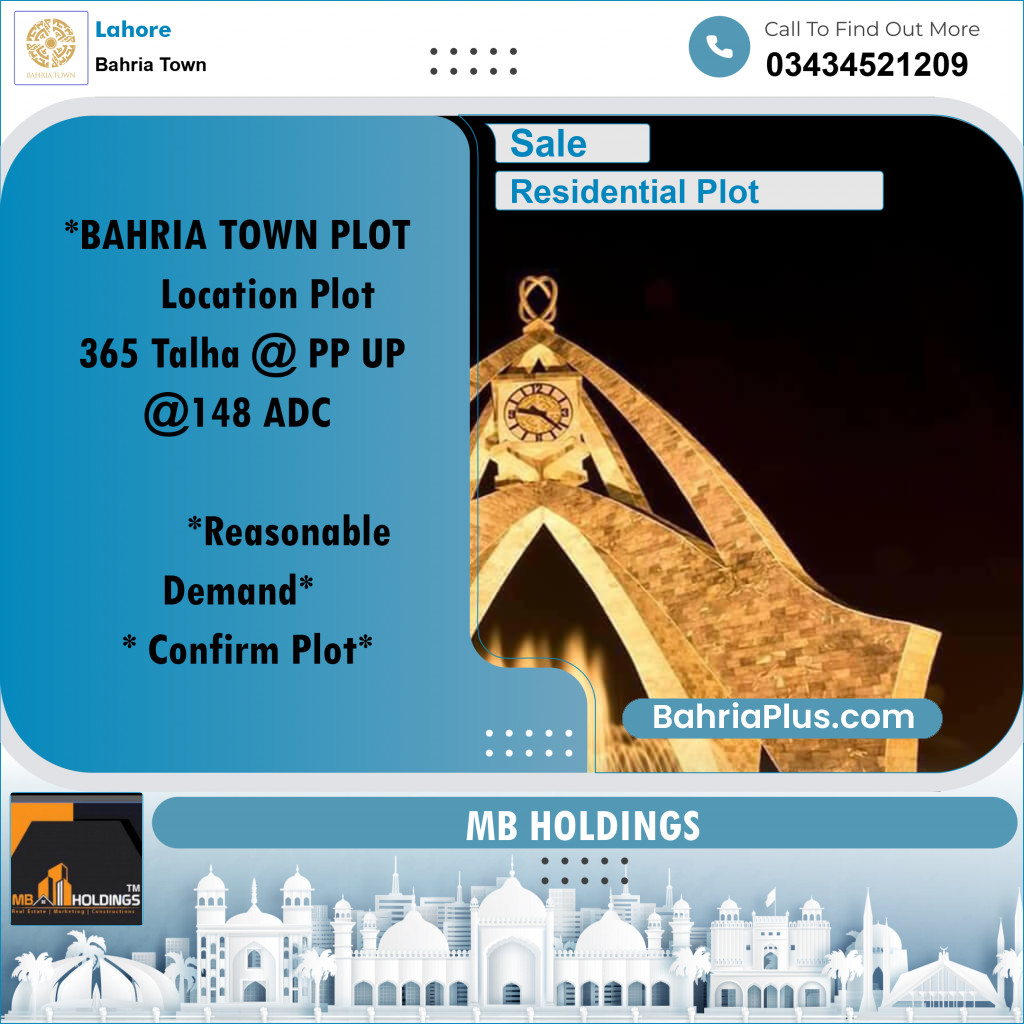 Residential Plot for Sale in Sector F - Talha Block -  Bahria Town, Lahore - (BP-161810)