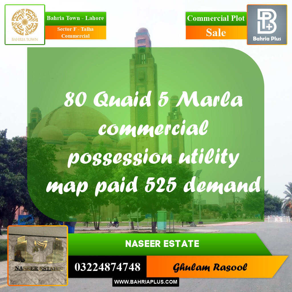 Commercial Plot for Sale in Sector F - Talha Commercial -  Bahria Town, Lahore - (BP-161827)