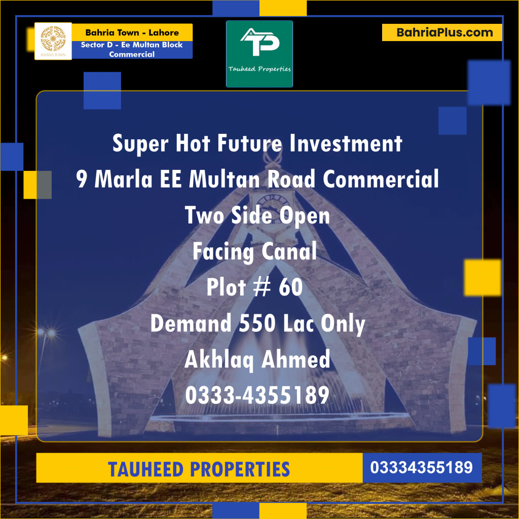 Commercial Plot for Sale in Sector D - EE Multan Block Commercial -  Bahria Town, Lahore - (BP-161876)