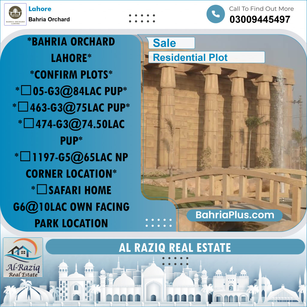 Residential Plot for Sale in Phase 4 - G3 Block -  Bahria Orchard, Lahore - (BP-161904)