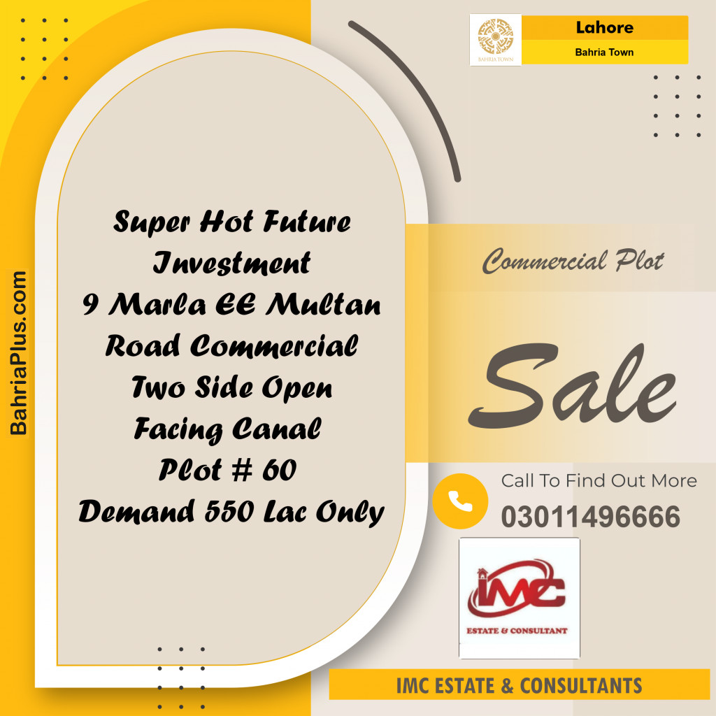 Commercial Plot for Sale in Sector D - EE Multan Block Commercial -  Bahria Town, Lahore - (BP-161915)
