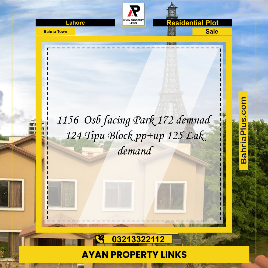 Residential Plot for Sale in Overseas B -  Bahria Town, Lahore - (BP-161922)