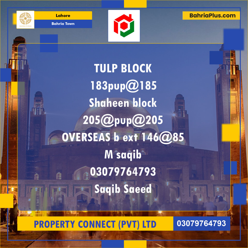 Residential Plot for Sale in Sector C - Tulip Block -  Bahria Town, Lahore - (BP-161980)