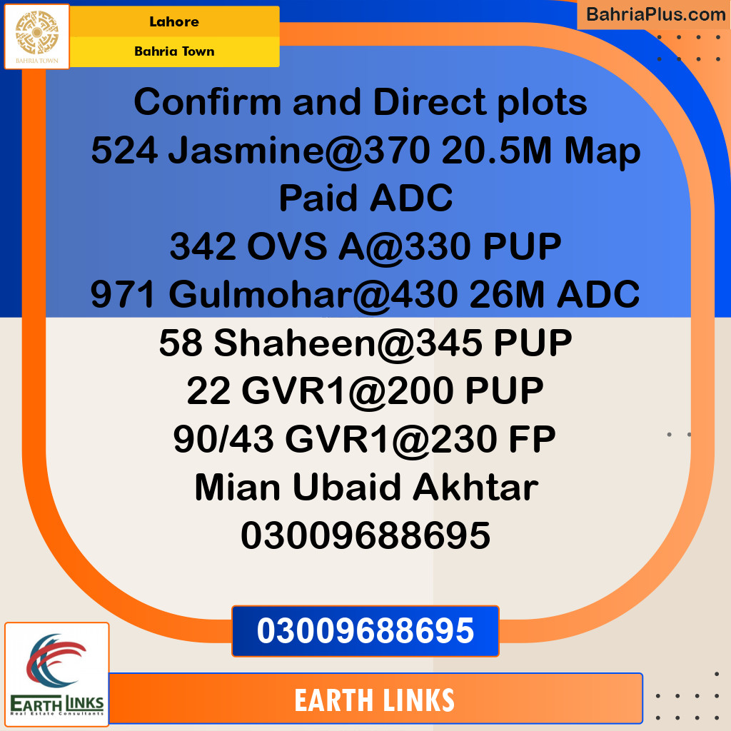 Residential Plot for Sale in Sector C - Jasmine Block -  Bahria Town, Lahore - (BP-161986)