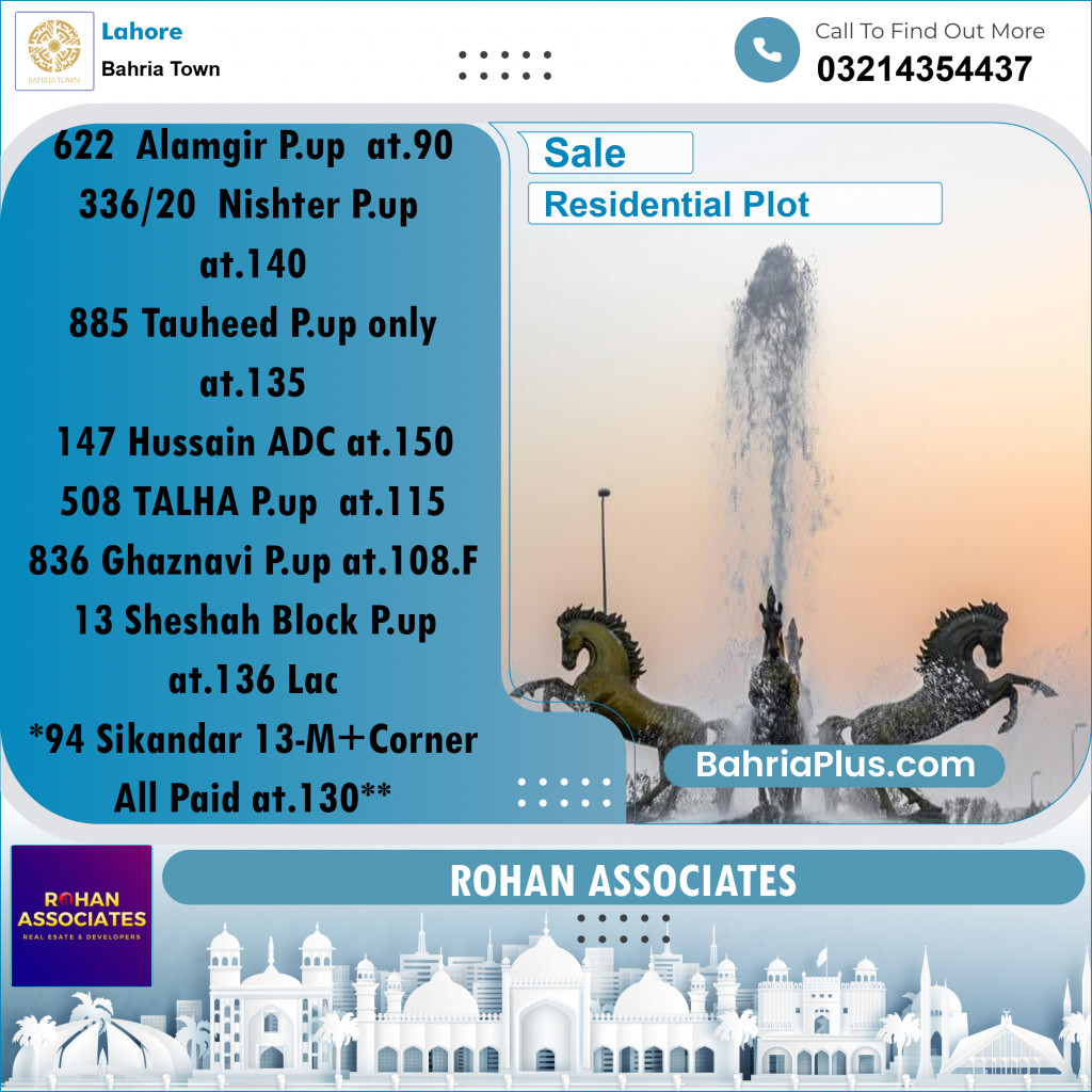 Residential Plot for Sale in Sector F - Alamgir Block -  Bahria Town, Lahore - (BP-161987)