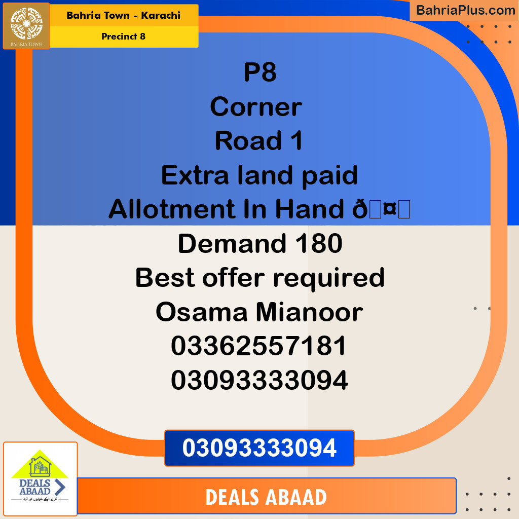 250 Sq. Yards Residential Plot for Sale in Precinct 8 -  Bahria Town, Karachi - (BP-162035)
