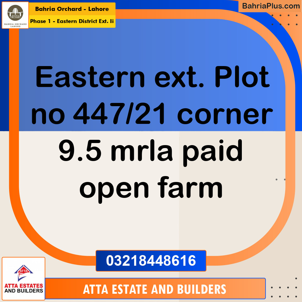 Residential Plot for Sale in Phase 1 - Eastern District Ext. II -  Bahria Orchard, Lahore - (BP-162039)
