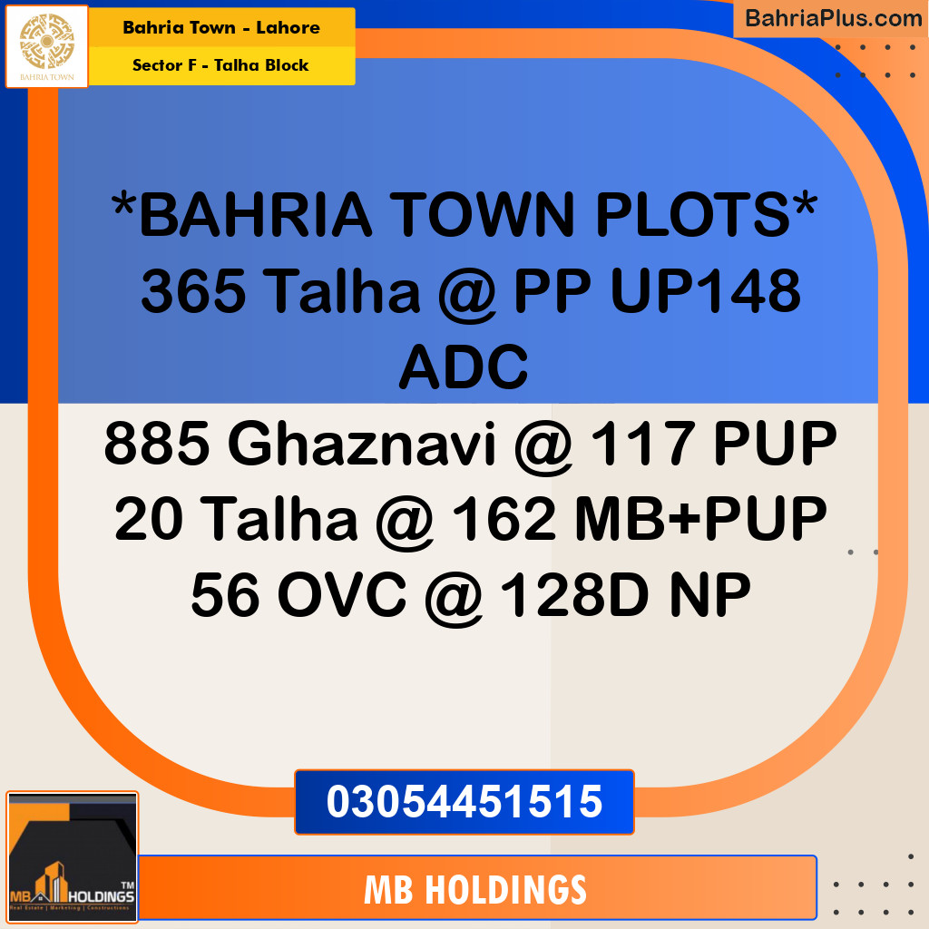 Residential Plot for Sale in Sector F - Talha Block -  Bahria Town, Lahore - (BP-162040)