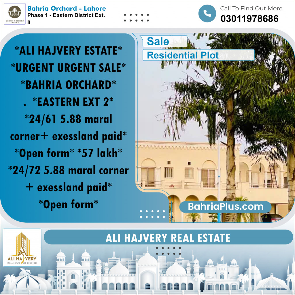 Residential Plot for Sale in Phase 1 - Eastern District Ext. II -  Bahria Orchard, Lahore - (BP-162064)