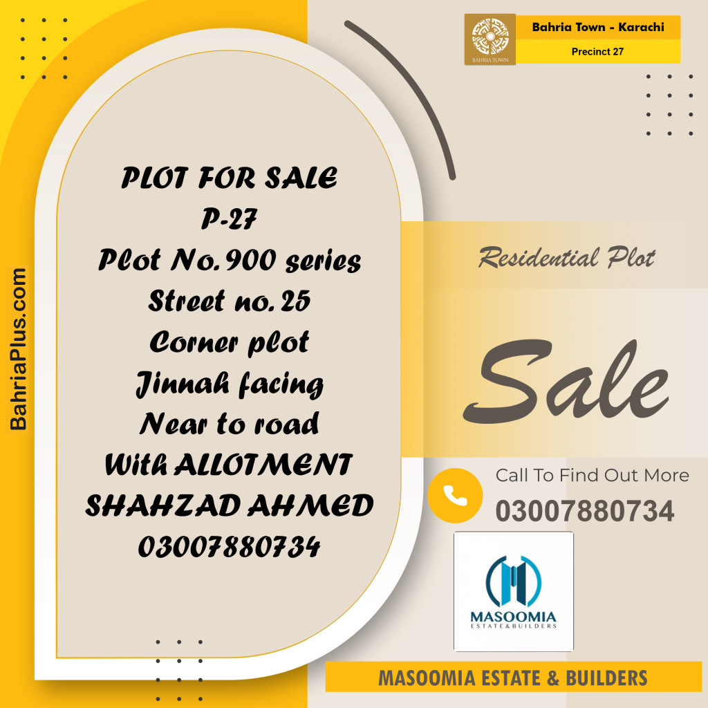 Residential Plot for Sale in Precinct 27 -  Bahria Town, Karachi - (BP-162077)