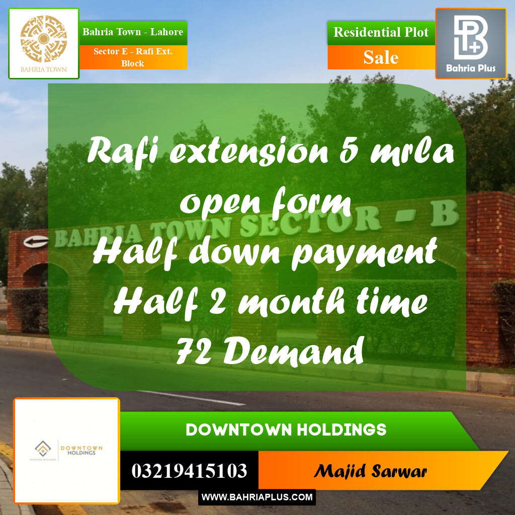Residential Plot for Sale in Sector E - Rafi Ext. Block -  Bahria Town, Lahore - (BP-162109)
