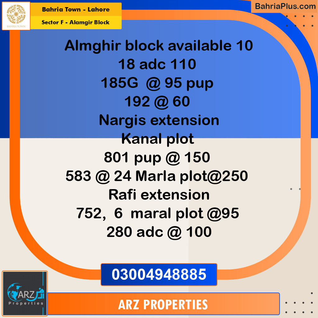 Residential Plot for Sale in Sector F - Alamgir Block -  Bahria Town, Lahore - (BP-162126)