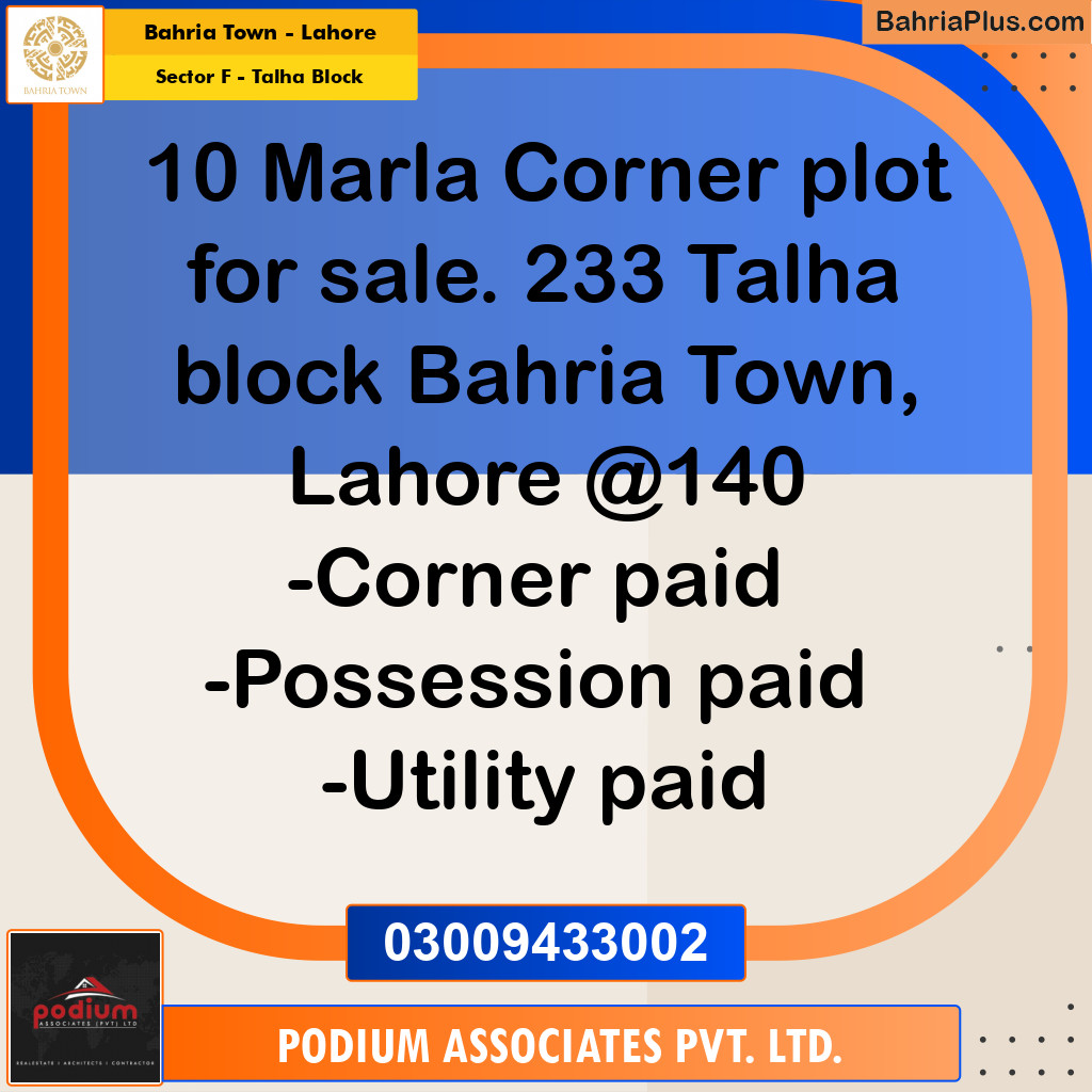 Residential Plot for Sale in Sector F - Talha Block -  Bahria Town, Lahore - (BP-162136)