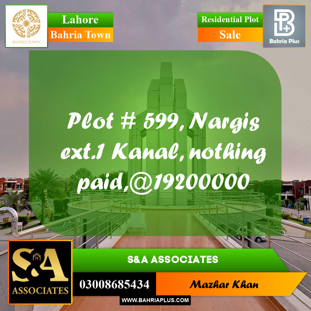 Residential Plot for Sale in Sector C - Nargis/Hussain Ext. -  Bahria Town, Lahore - (BP-162140)