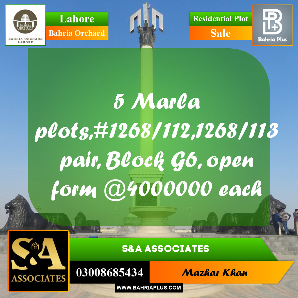 Residential Plot for Sale in Phase 4 - G6 Block -  Bahria Orchard, Lahore - (BP-162146)