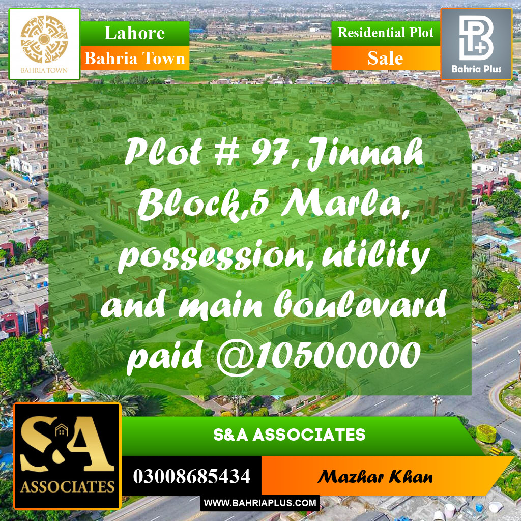 Residential Plot for Sale in Sector E - Jinnah Block -  Bahria Town, Lahore - (BP-162160)
