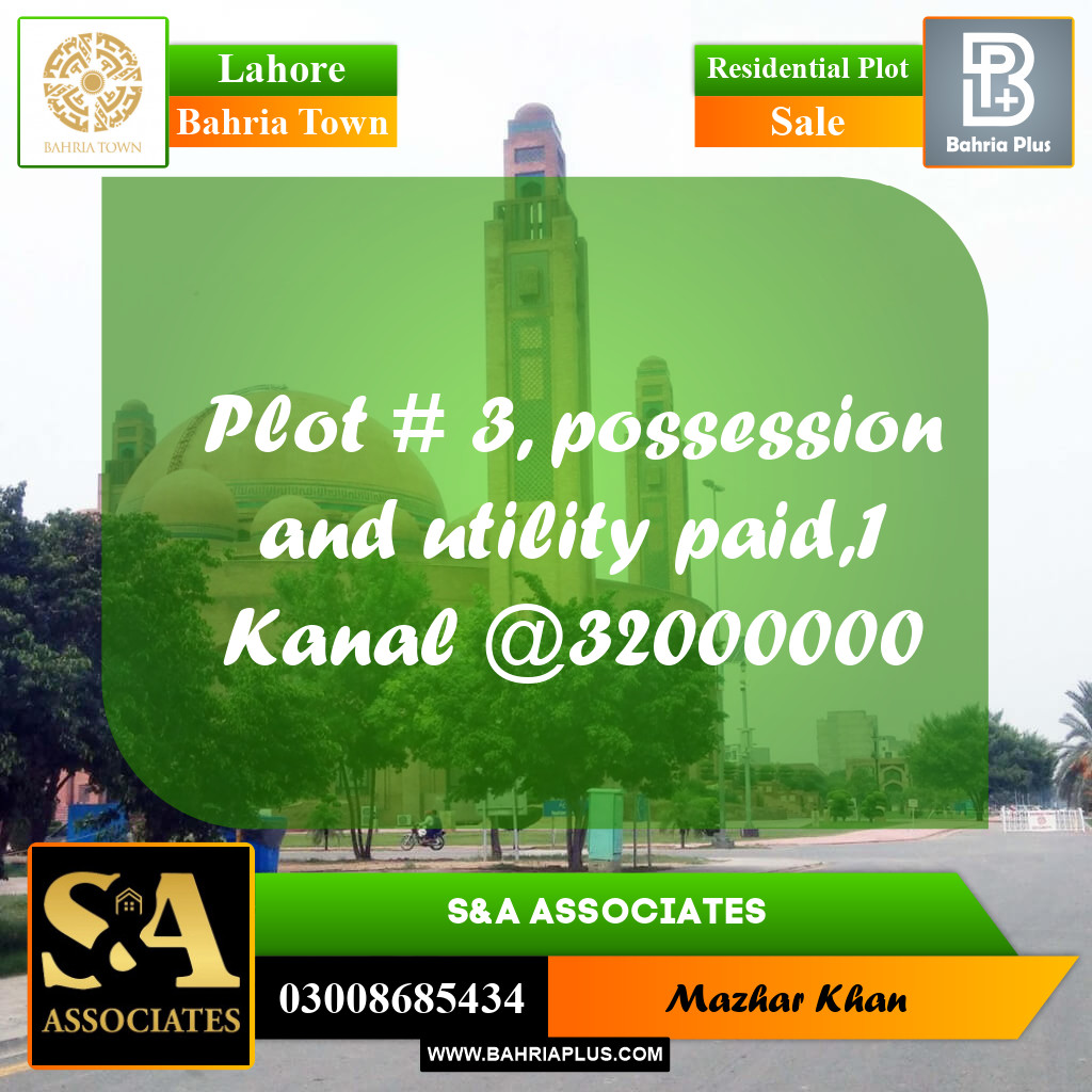 Residential Plot for Sale in Sector B - Takbeer Block -  Bahria Town, Lahore - (BP-162162)