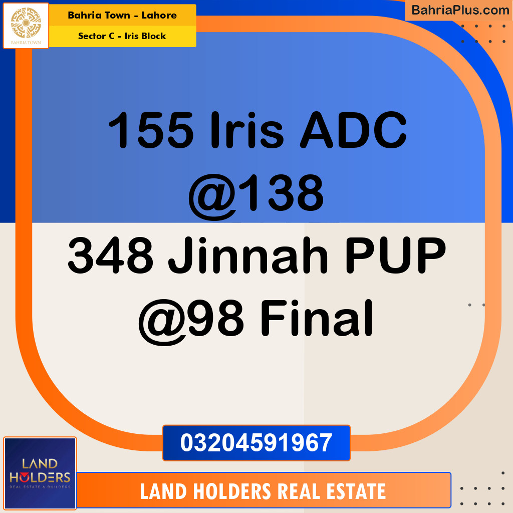 Residential Plot for Sale in Sector C - Iris Block -  Bahria Town, Lahore - (BP-162192)
